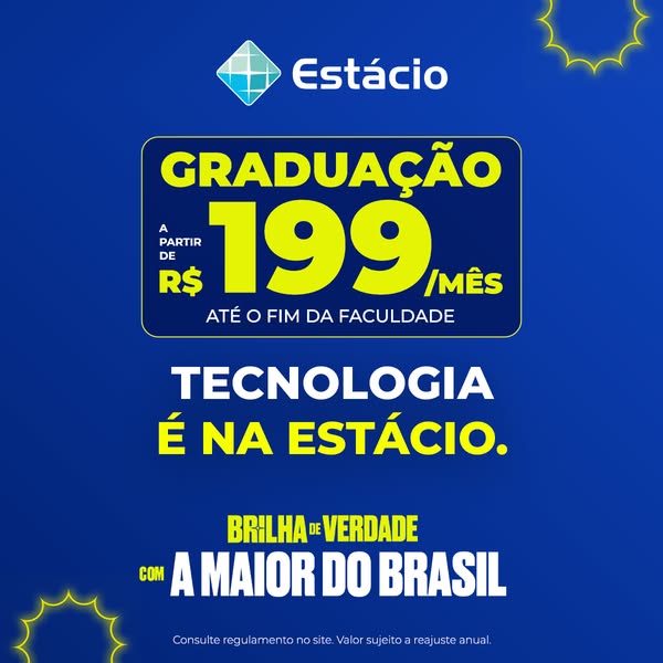 This image ad for Estácio promotes their graduation program with a monthly payment offer until the end of the course, em