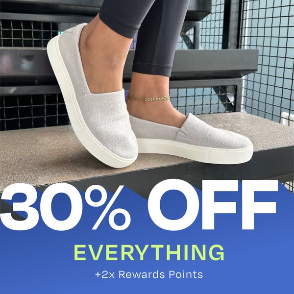 An image ad shows a sale for shoes. The image features a pair of gray slip-on shoes with a white sole, and the text &quo