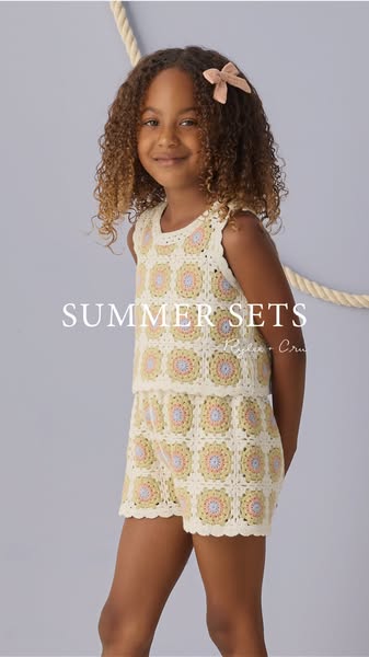 This image ad for Rylie + Cru features a young girl in a summer set with the text overlay "Summer Sets."