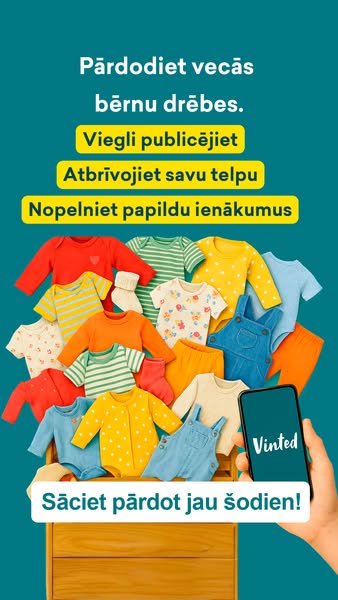 This ad promotes Vinted as a platform to sell used children's clothing. It highlights the ease of publishing listing