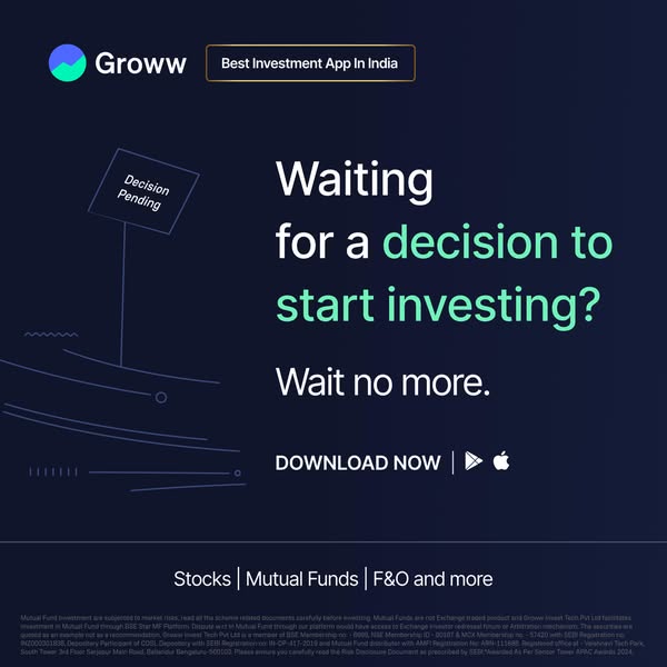 This ad highlights the problem of waiting to make investment decisions and offers Groww as the solution. It is designed 