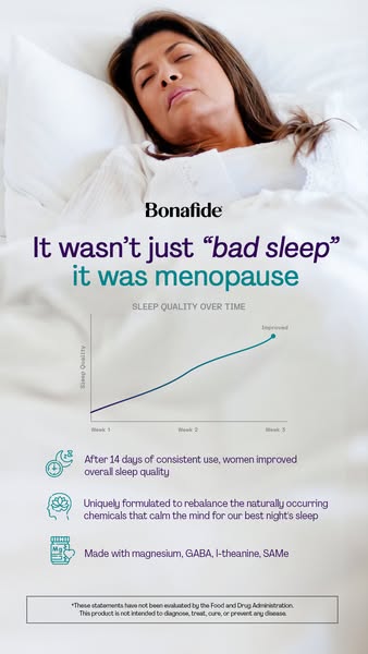 This image ad identifies menopause as a cause of bad sleep and offers a solution to improve sleep quality.