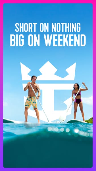 This image ad for Royal Caribbean features a couple paddleboarding on a sunny day. The ad's headline emphasizes the 