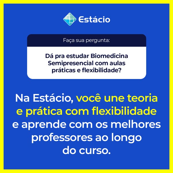 The ad uses a question and answer format to highlight that Biomedicine can be studied in a semi-presential format with p