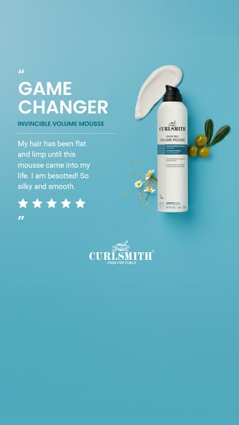 This ad for Curlsmith Invincible Volume Mousse uses a customer quote to highlight how the product can solve flat, limp h