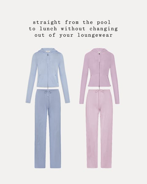 This image ad showcases two loungewear sets in pastel colors, suggesting they are comfortable and stylish enough to tran