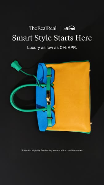 This ad for The RealReal promotes smart style with luxury items available as low as 0% APR through Affirm.
