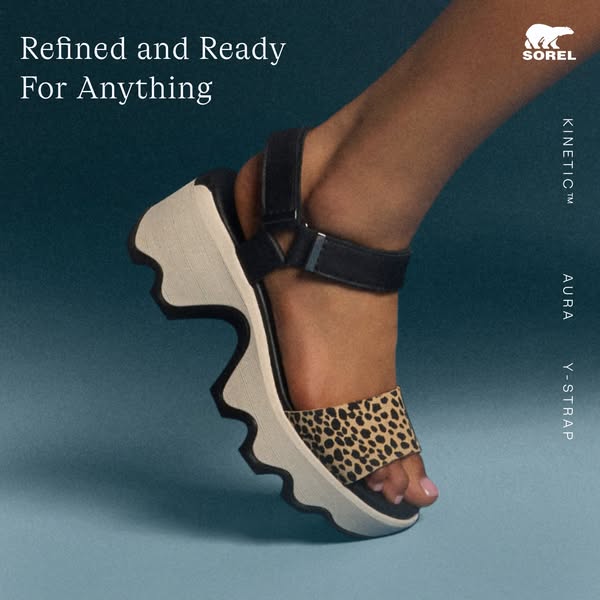 This ad features a sandal from Sorel, highlighting the brand's ability to create a refined and versatile shoe.