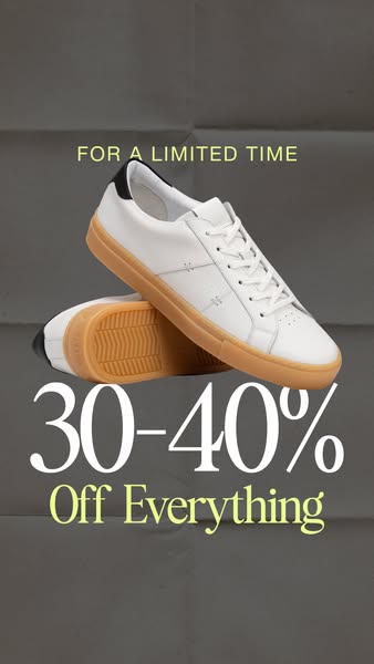 This ad features two white sneakers stacked on top of each other with the text overlayed 'For a limited time 30-40%