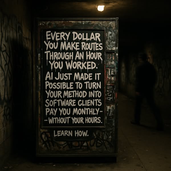 This image ad features a message painted on an old vending machine in a dark tunnel, suggesting how AI can turn your exp