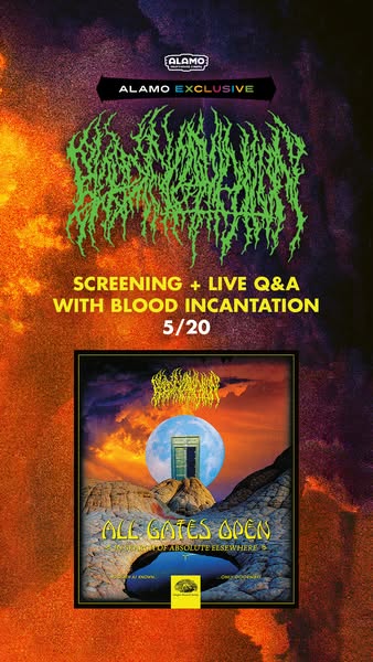 This image ad promotes a screening and live Q&A with Blood Incantation, taking place on 5/20 at Alamo.