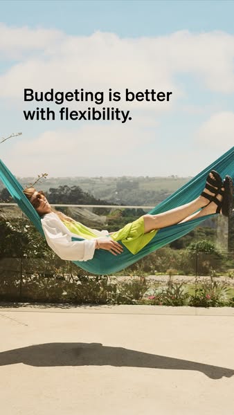 This image ad promotes a financial service that offers flexibility in budgeting. The ad features a person relaxing in a 