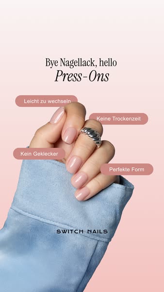 This image ad for Switch Nails showcases the benefits of the brand's press-on nails and encourages customers to swit