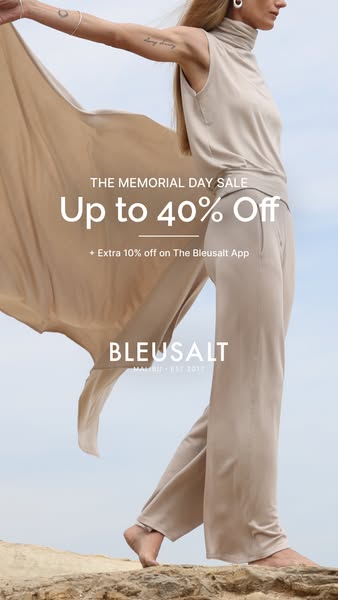 An image ad for Bleusalt promotes a Memorial Day sale, offering up to 40% off, with an additional 10% off on The Bleusal