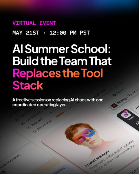 This ad is for AI Summer School, a virtual event on May 21st that will teach you how to build the team that replaces the