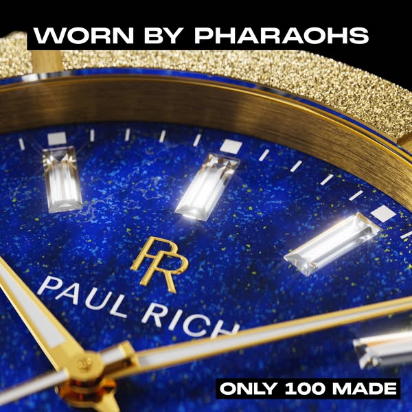 Close-up shot of a Paul Rich watch, advertising the quality and limited availability of the timepiece.