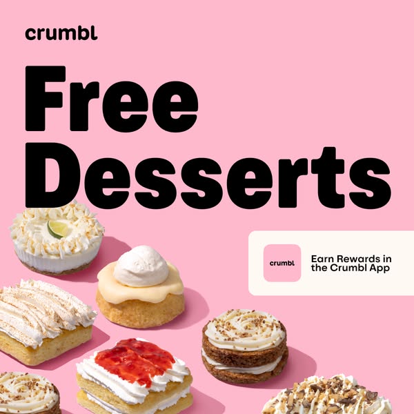 This ad for Crumbl focuses on promoting the brand's loyalty program by offering free desserts to members who earn re