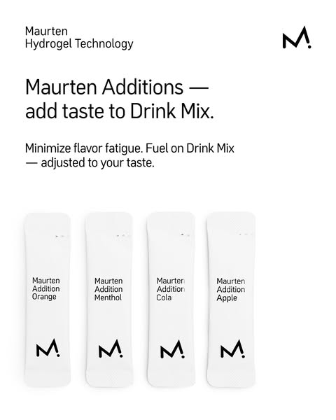 This image ad promotes Maurten Additions, designed to enhance the taste of Drink Mix while minimizing flavor fatigue. It