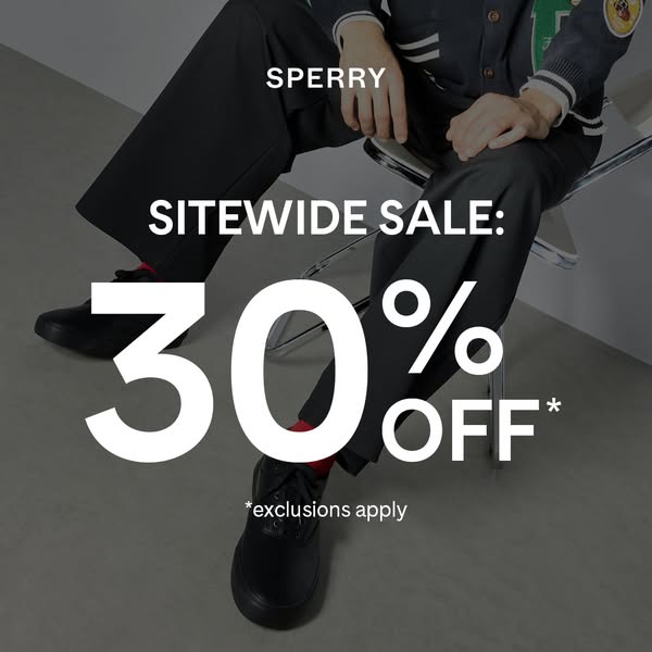 This image ad for Sperry promotes a sitewide sale of 30% off, with the products subtly included in the shot.
