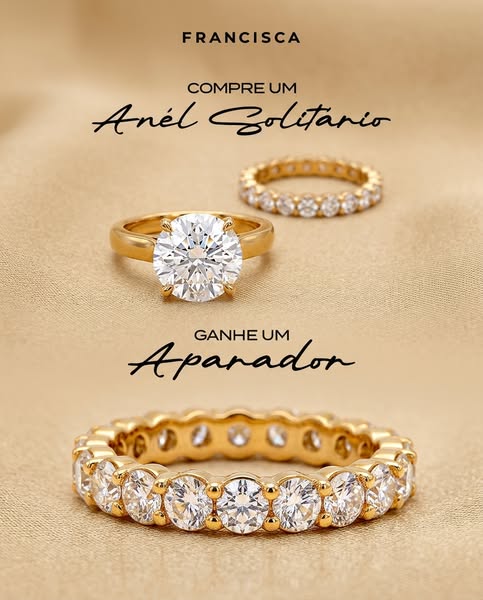 The image ad promotes Francisca jewelry, specifically a solitaire ring, and offers a free eternity band with purchase.