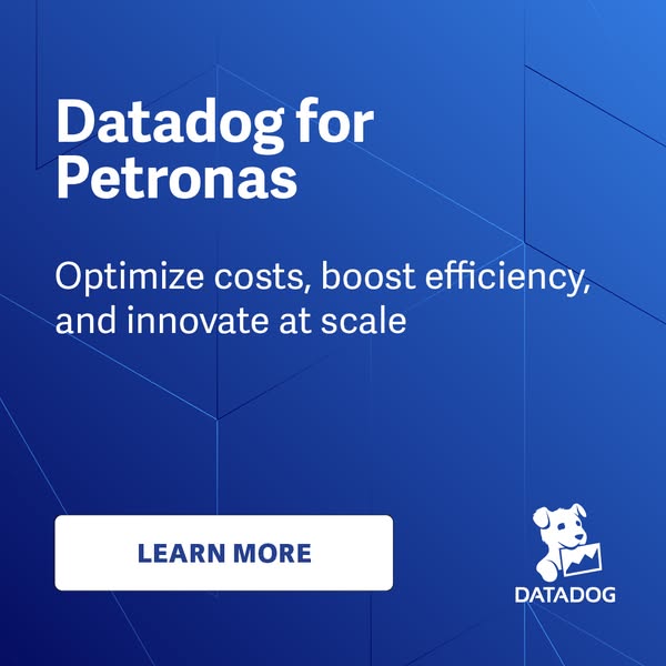 This ad for Datadog targets Petronas, highlighting the benefits of optimizing costs, boosting efficiency, and innovating