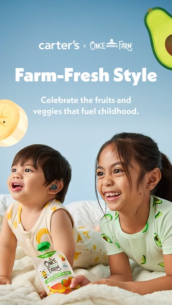 This ad is a collaboration between Carter's and Once Upon a Farm. The ad is geared towards parents of young children