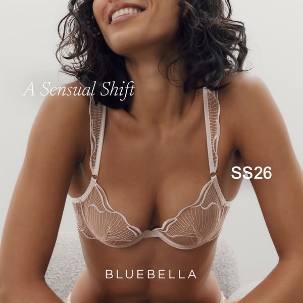 This Bluebella ad features a woman wearing a lace bra and uses the text "A Sensual Shift" and the label "