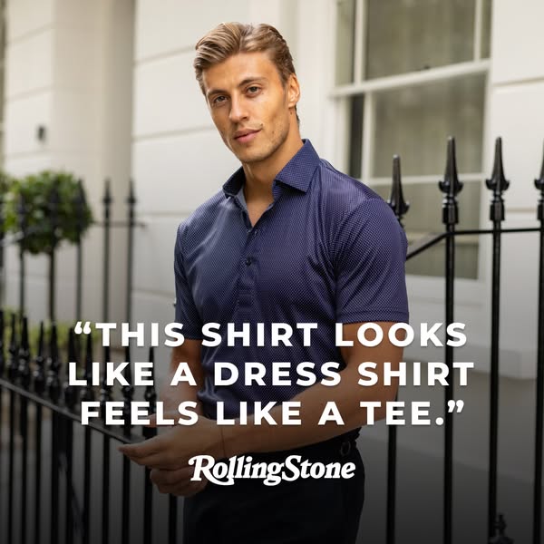 This ad features a quote from Rolling Stone magazine about a shirt that looks like a dress shirt but feels like a tee sh