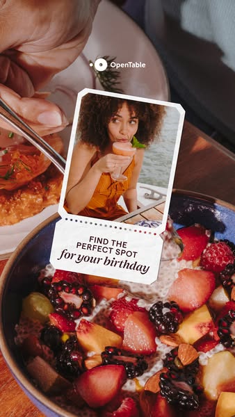 The ad showcases OpenTable as a solution for finding the perfect restaurant for a birthday celebration. It uses a combin