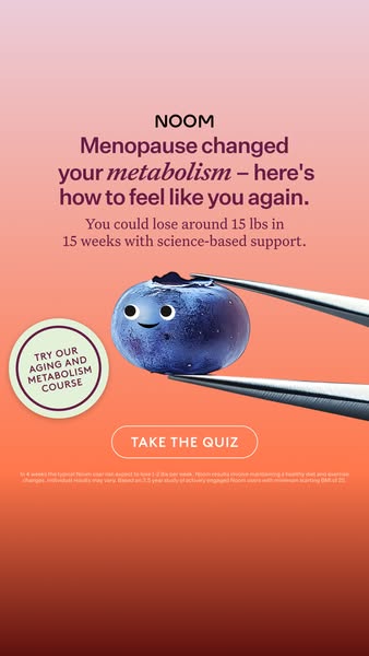 This ad highlights how the weight loss program, Noom, can help women experiencing menopause lose weight.