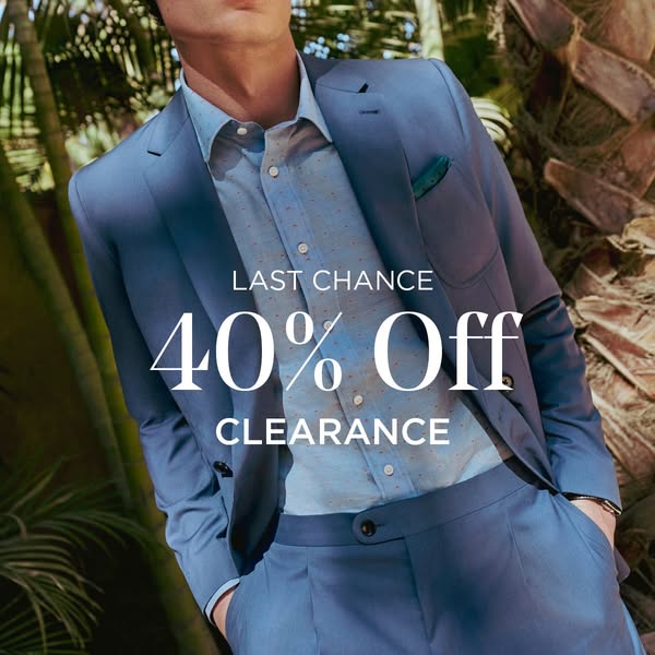 Ad promoting a 40% off clearance sale on men's suits.