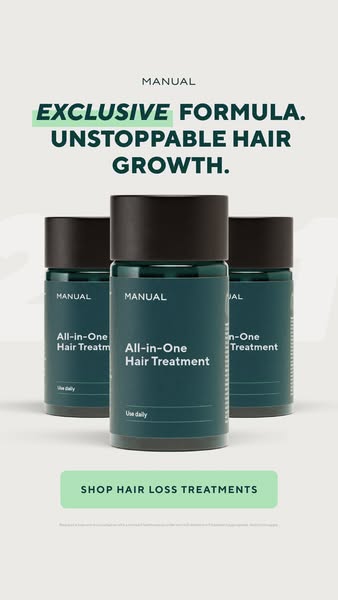 This ad promotes Manual's All-in-One Hair Treatment, highlighting its exclusive formula for unstoppable hair growth.