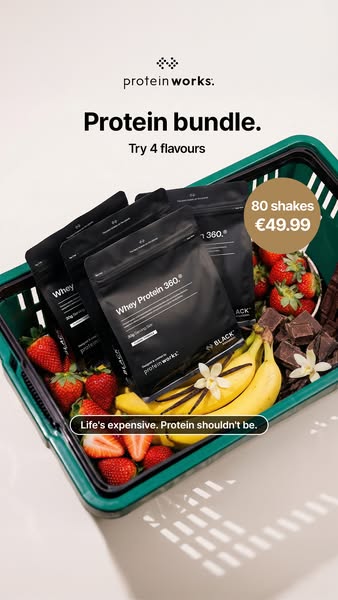 This ad is advertising a protein bundle featuring different flavors of whey protein. It highlights the affordability of 