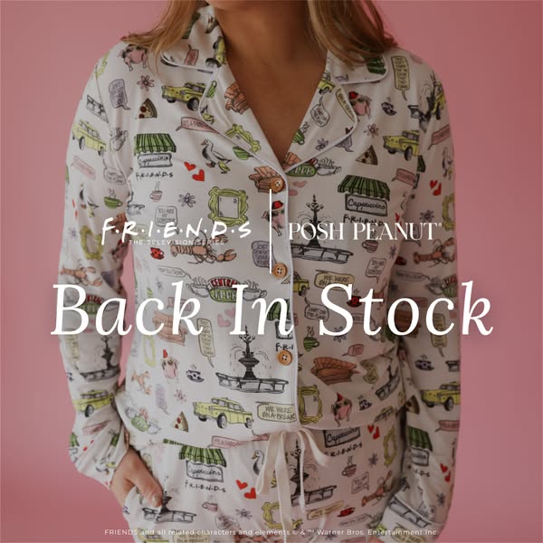 This ad features a person wearing Friends-themed pajamas to promote that they are back in stock.