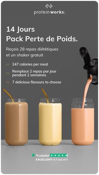 This image ad promotes Protein Works' 14-day weight loss pack, highlighting its convenience with pre-portioned meals