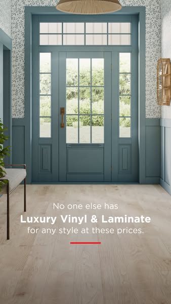 This ad showcases a well-lit interior featuring luxury vinyl and laminate flooring, emphasizing style and affordability.