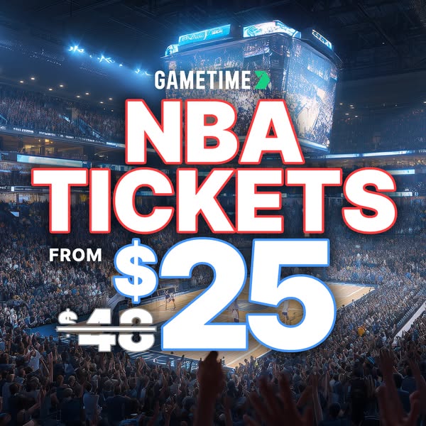 This image ad for GameTime promotes NBA tickets with a discount offer, highlighting prices starting from $25. It is set 