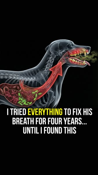 The ad uses an image showing the digestive track of a dog to illustrate the problem of bad breath. It claims that the po