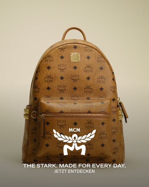 This ad features the Stark backpack from MCM, focusing on its everyday appeal with the tagline 'The Stark. Made for 