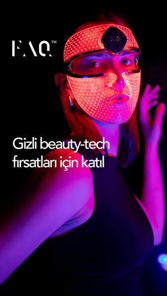 An image ad features a woman wearing an LED face mask. The ad is in Turkish and encourages viewers to join for secret be