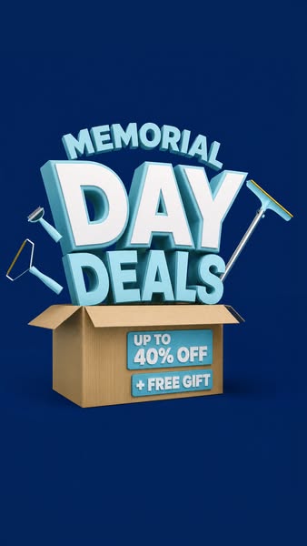 This image ad uses a digital animation style to promote Memorial Day deals with up to 40% off and a free gift.
