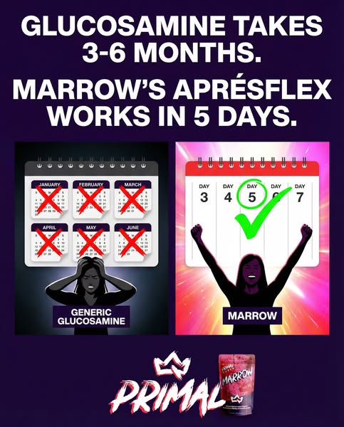 This ad makes a direct comparison between Glucosamine and Marrow, making the claim that Marrow works faster.