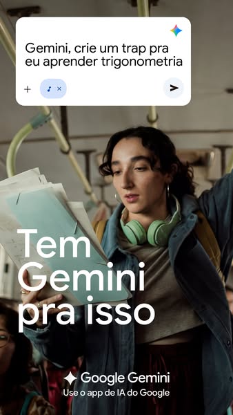 The ad presents a scenario where a student is struggling with trigonometry and uses Google Gemini to create a trap song 