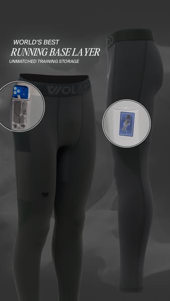 This image ad highlights the features of VOLAO running leggings, emphasizing their functionality for runners through vis