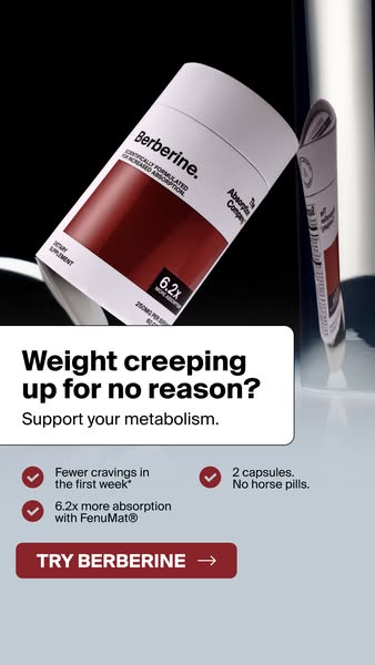 This image ad highlights Berberine as a solution for unexplained weight gain and supports metabolism.