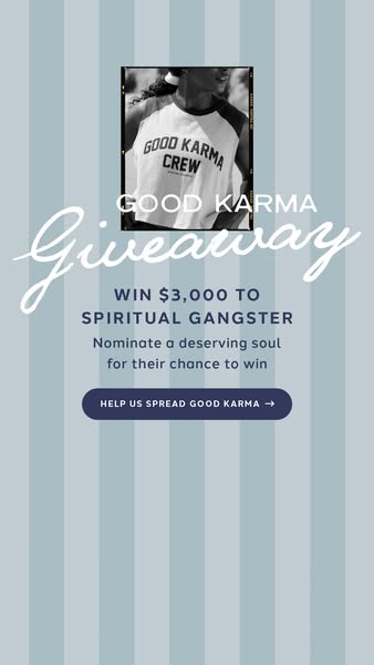 This ad promotes a Spiritual Gangster giveaway. The ad encourages users to nominate a 'deserving soul' for a cha