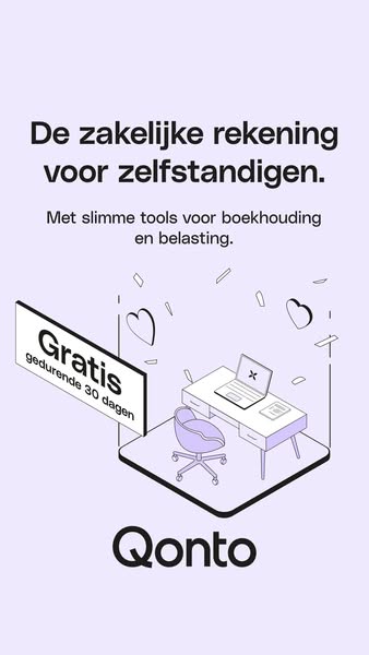 This ad promotes Qonto, a business account for self-employed individuals, highlighting its smart tools for bookkeeping a