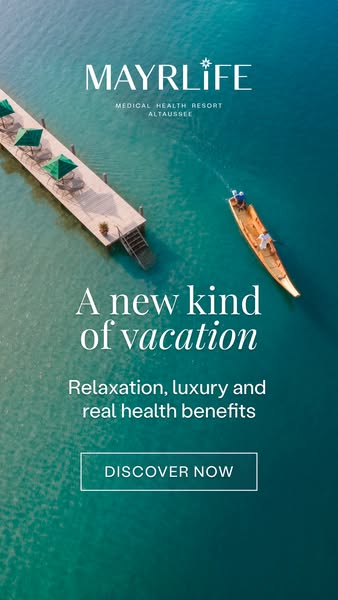 This ad for Mayrlife Medical Health Resort presents an idyllic scene of relaxation and luxury with the added benefit of 