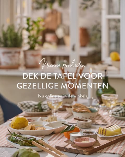 This image ad showcases new table setting products that are available online and in stores.
