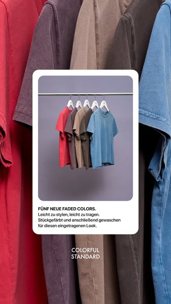 Image ad featuring a variety of t-shirts on hangers.